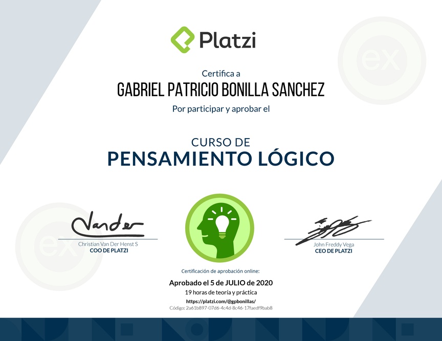 Diploma del Curso de Pensamiento Lógico 2018