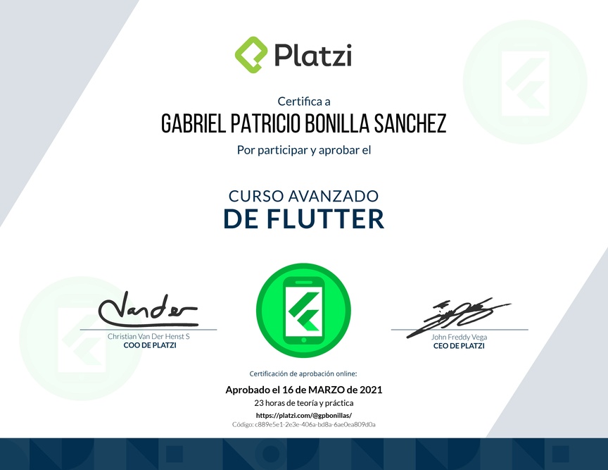 Diploma del Curso Avanzado de Flutter