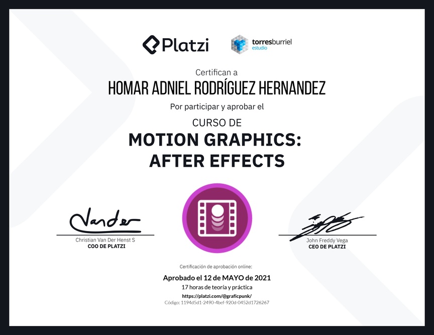 Diploma del Curso de Motion Graphics: After Effects