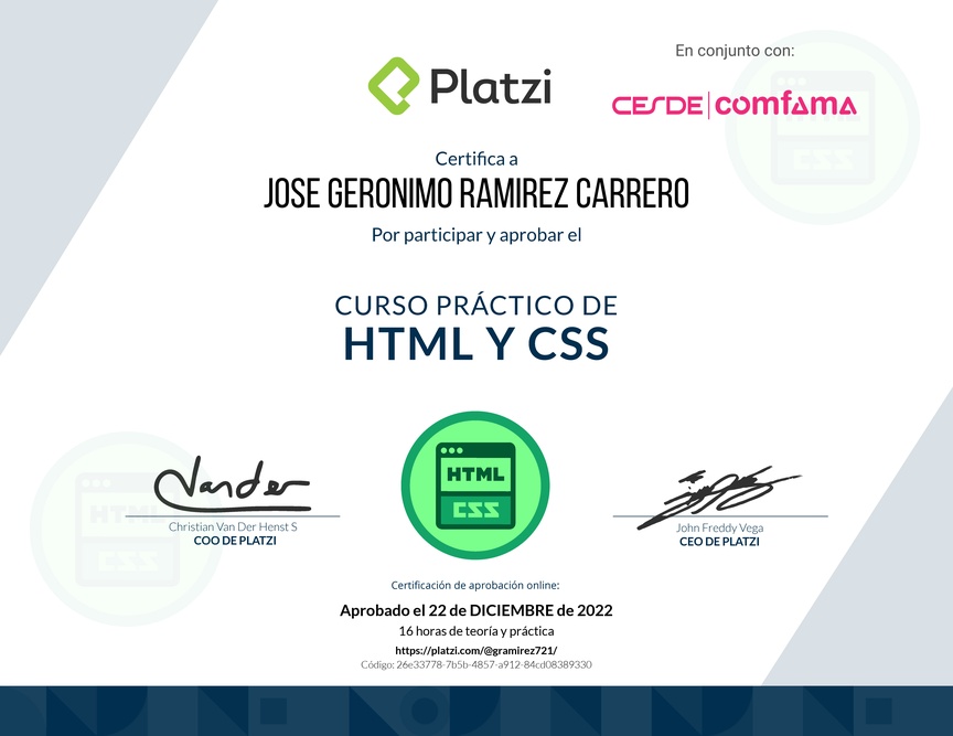 Diploma del Curso Práctico de HTML y CSS