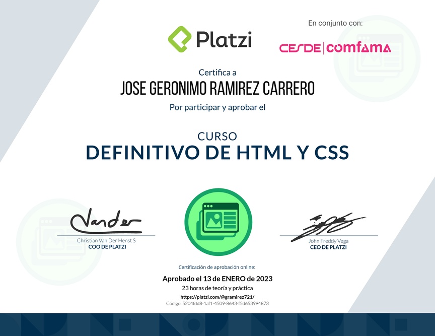 Diploma del Curso Definitivo de HTML y CSS
