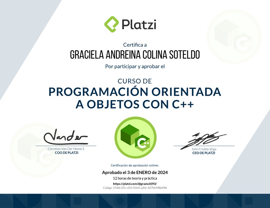 Diploma del Curso de Programación Orientada a Objetos con C++
