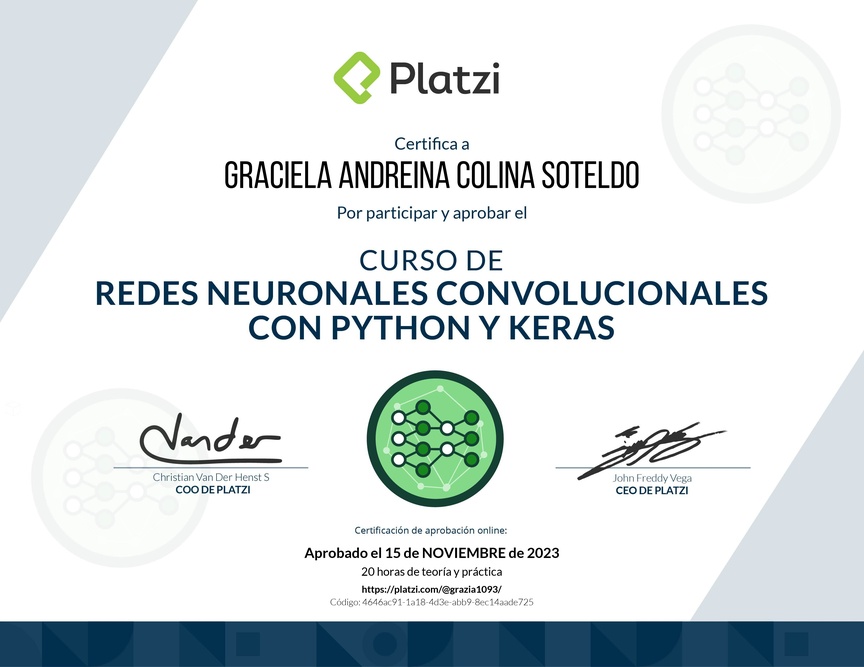 Diploma del Curso de Redes Neuronales Convolucionales con Python y Keras
