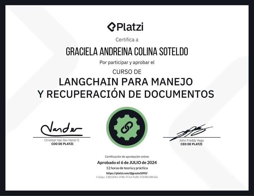 Diploma del Curso de LangChain para Manejo y Recuperación de Documentos
