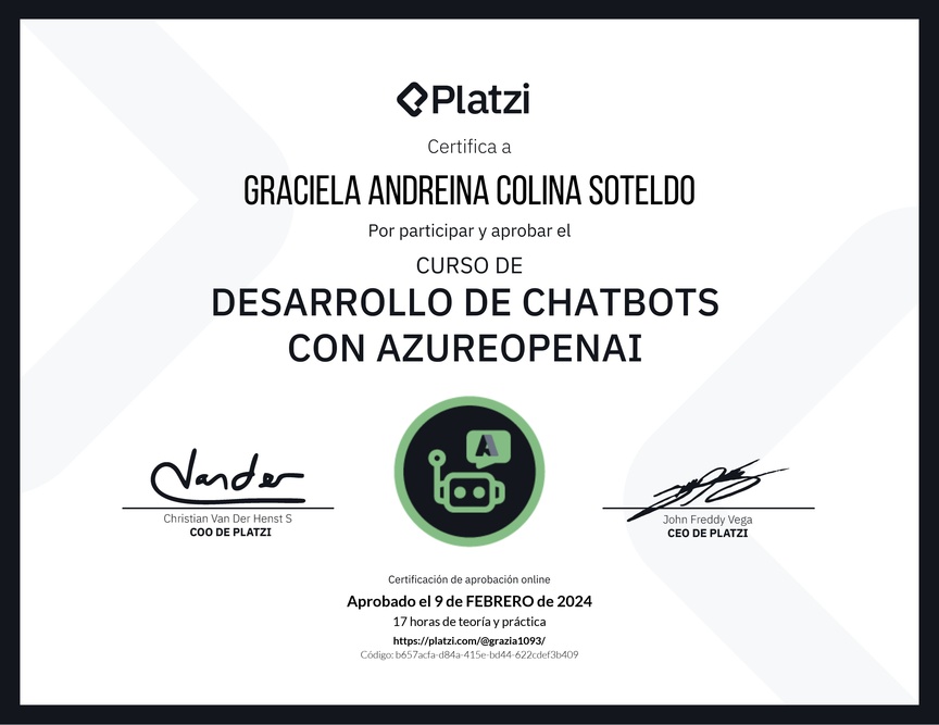 Diploma del Curso de Desarrollo de Chatbots con AzureOpenAI