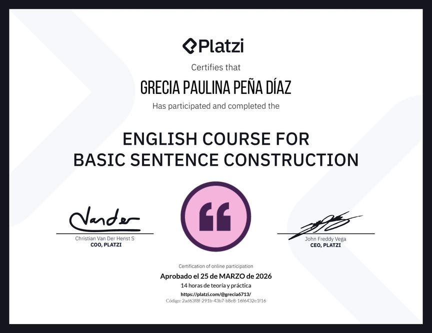 Diploma del Curso de Construcción de Oraciones en Inglés