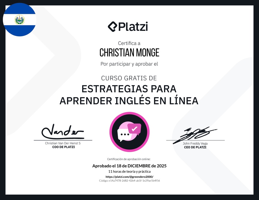 Diploma del Curso Gratis de Estrategias para Aprender Inglés en Línea