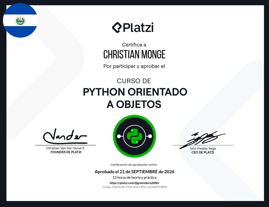 Diploma del Curso de Python Orientado a Objetos