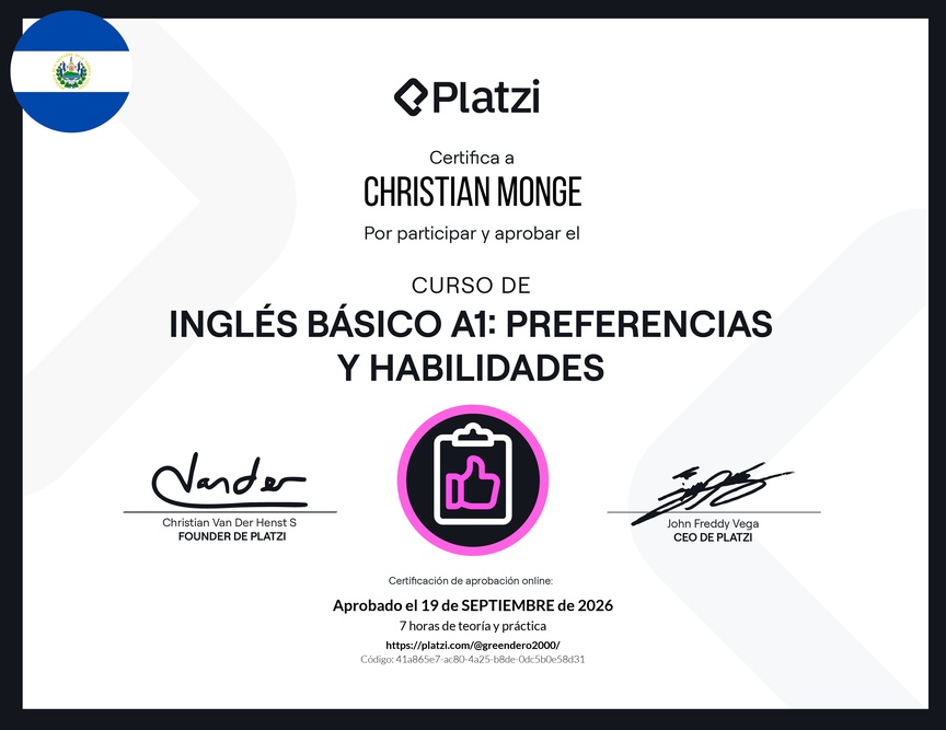 Diploma del Curso de Inglés Básico A1: Preferencias y Habilidades
