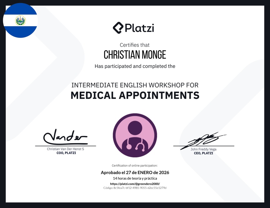Diploma del Curso de Inglés Práctico para Consultas Médicas