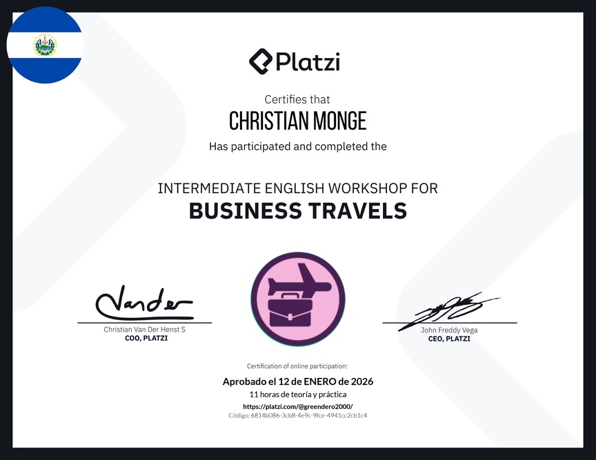 Diploma del Curso de Inglés Práctico para Viajes de Negocios