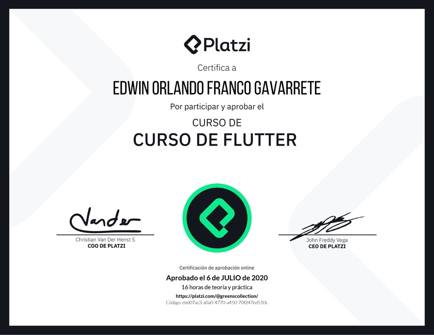 Diploma del Curso de Flutter