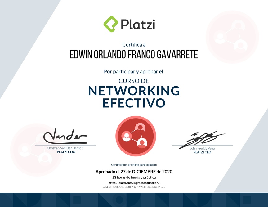 Diploma del Curso de Networking Efectivo 2020