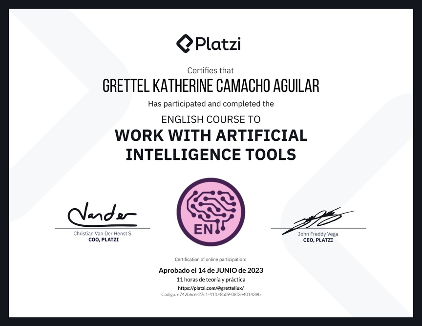Diploma del Curso de Inglés para el Uso de Inteligencia Artificial