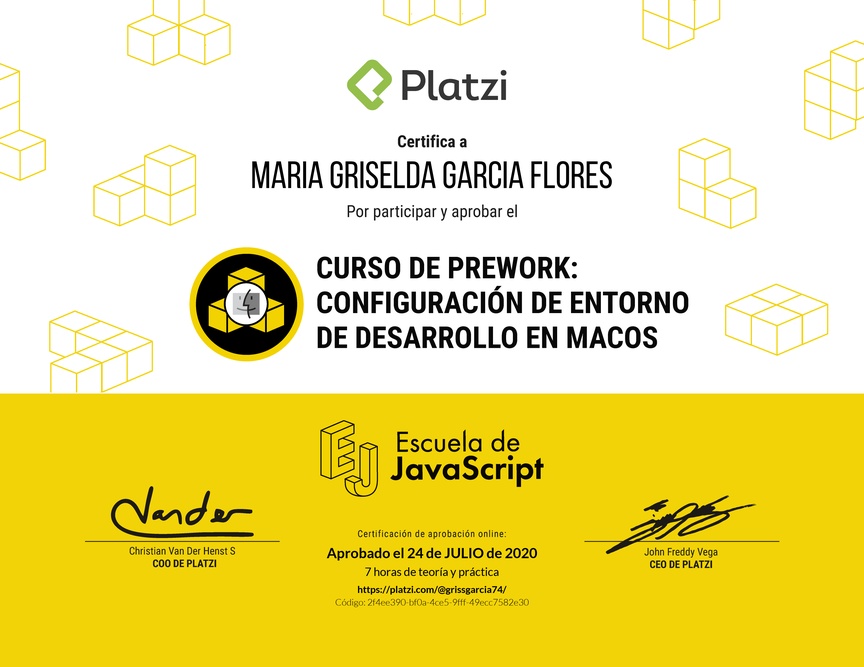 Diploma del Curso de Prework: Buenas Prácticas y Entorno de Desarrollo en macOS 2019