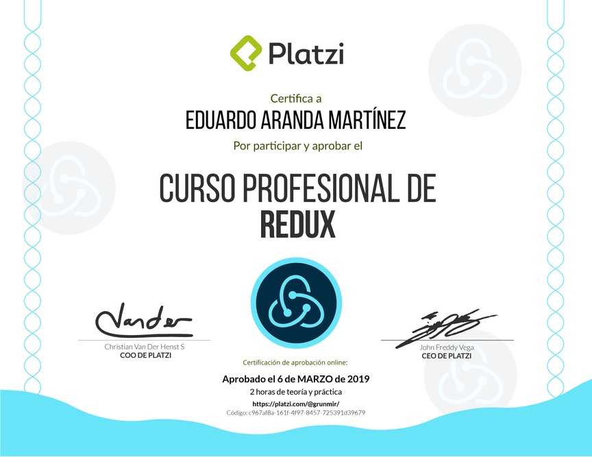 Diploma del Curso de Redux 2018