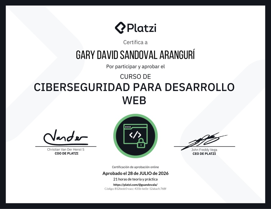 Diploma del Curso de Ciberseguridad para Desarrollo Web