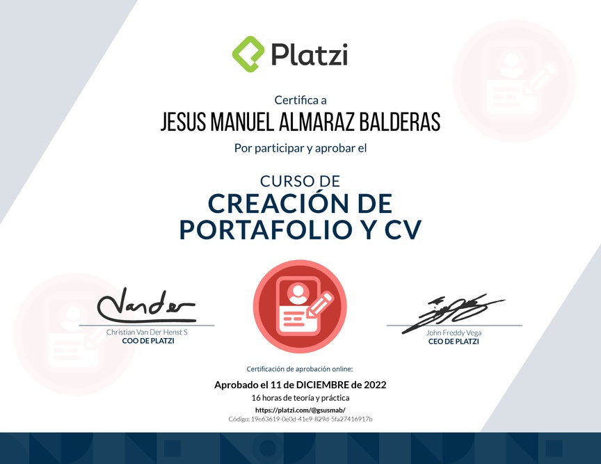 Diploma del Curso de Creación de Portafolio y CV