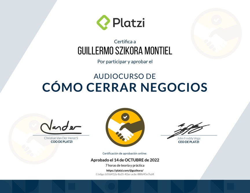 Diploma de Audiocurso de Negociación Efectiva para Cerrar Negocios