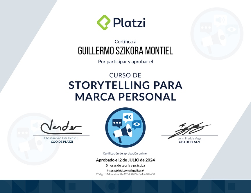Diploma del Curso de Storytelling para Marca Personal