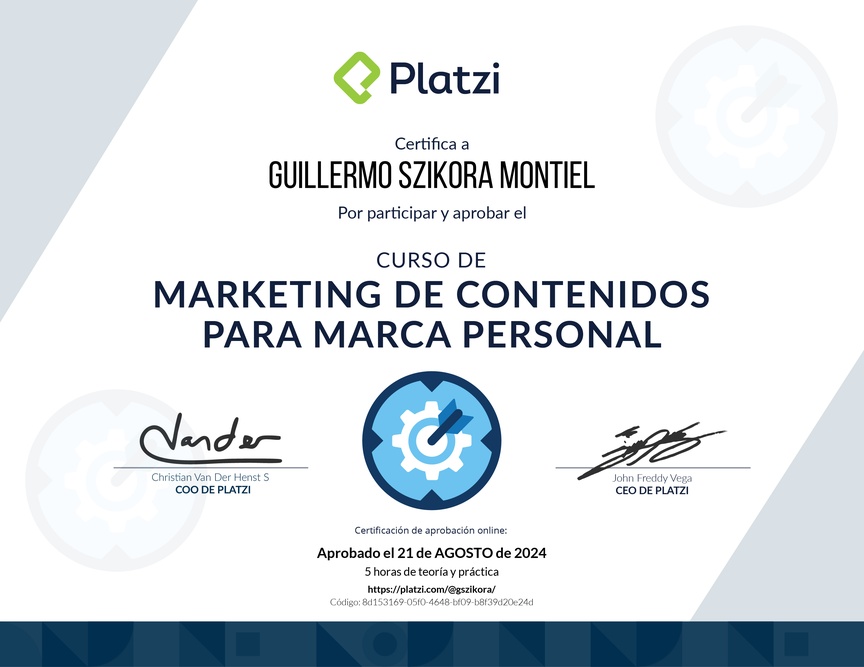 Diploma del Curso de Creación de Contenido para tu Marca Personal