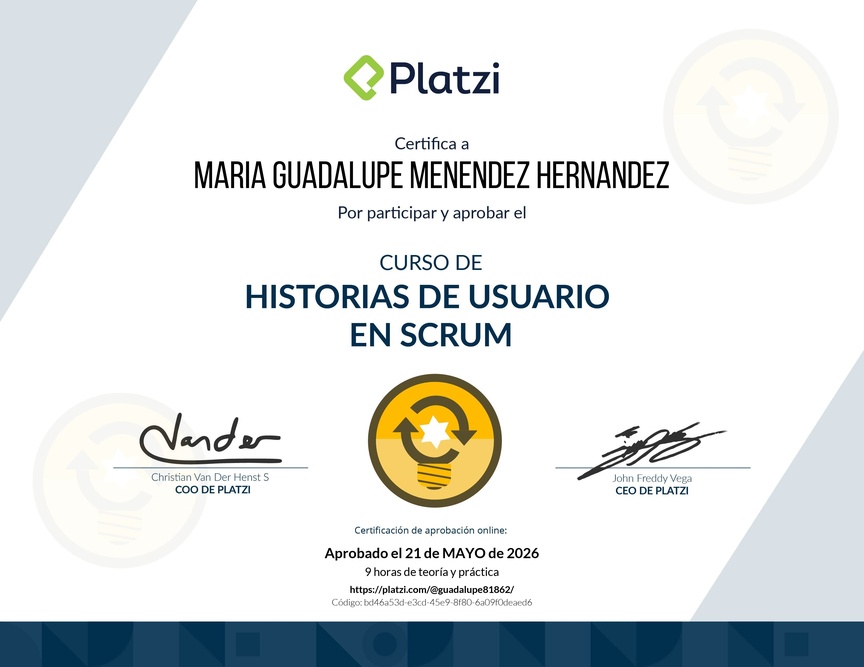 Diploma del Curso de Historias de Usuario en Scrum