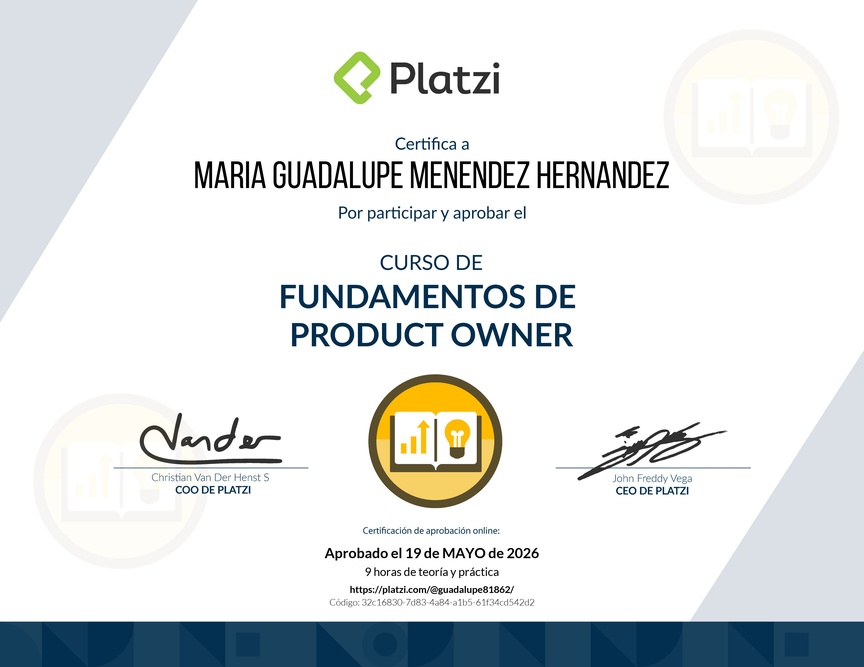 Diploma del Curso de Fundamentos de Product Owner