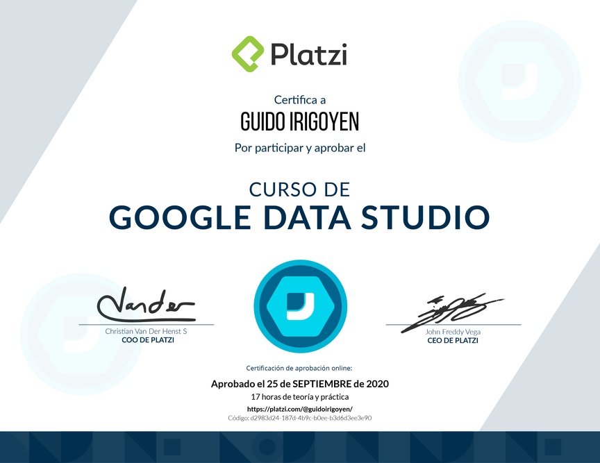 Diploma del Curso de Google Data Studio