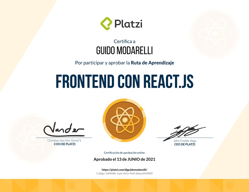 Perfil de @guidomodarelli en Platzi | Diploma de la carrera de Frontend ...