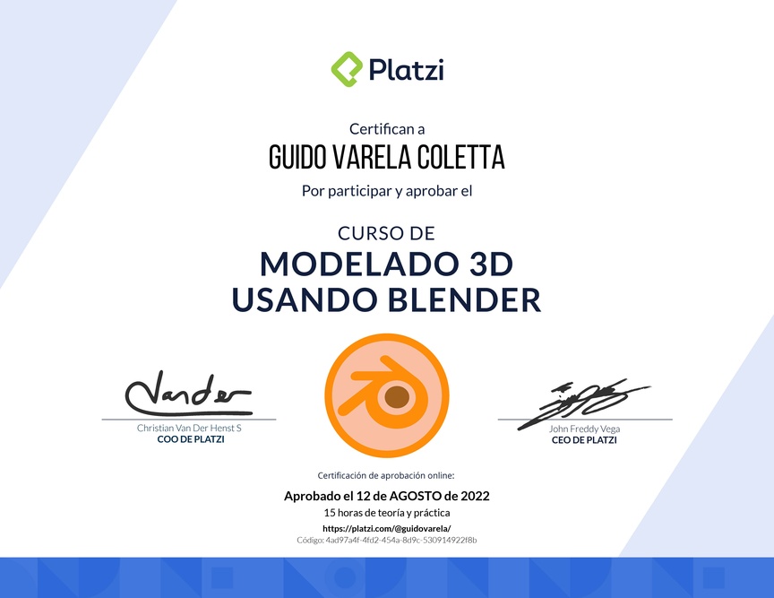 Diploma del Curso de Modelado 3D usando Blender
