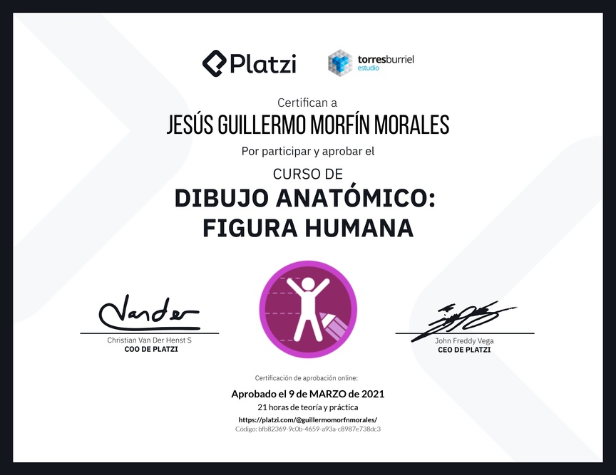 Diploma del Curso de Dibujo Anatómico: Figura Humana