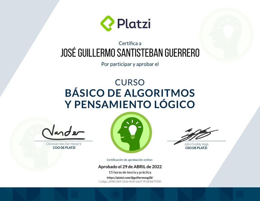 Diploma del Curso Básico de Algoritmos y Pensamiento Lógico