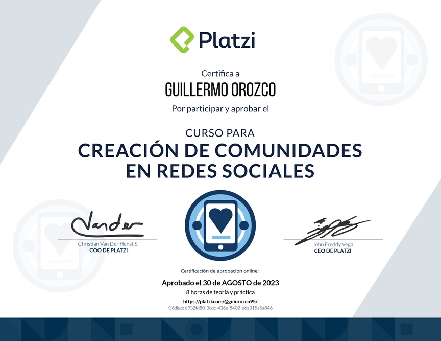 Diploma del Curso de Construcción de Comunidades en Redes Sociales