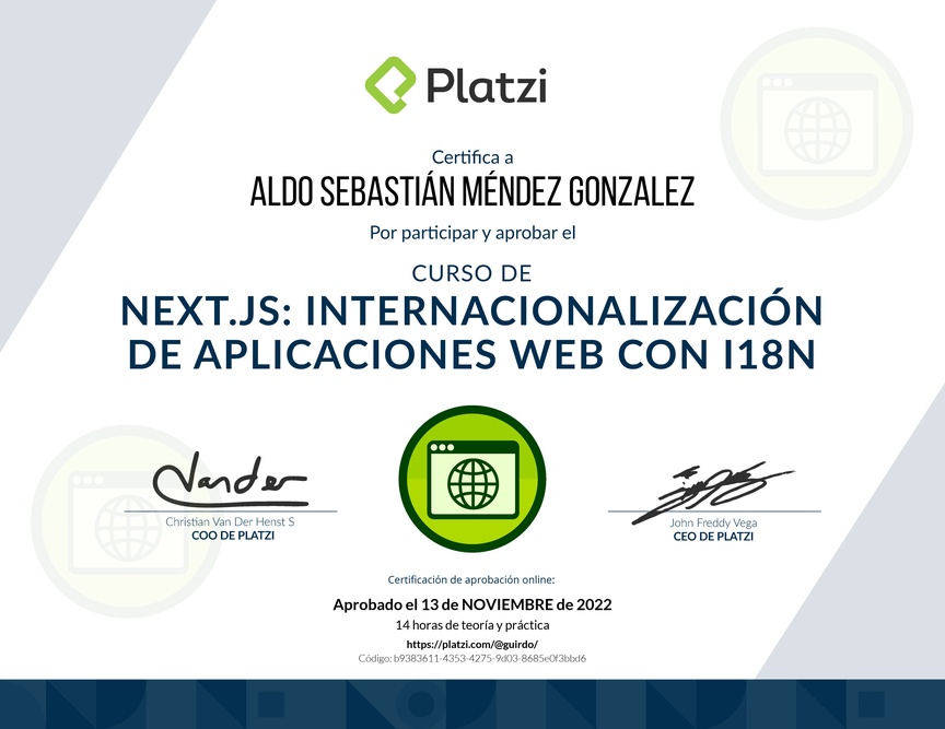 Diploma del Curso de Next.js: Internacionalización de Aplicaciones Web con i18n