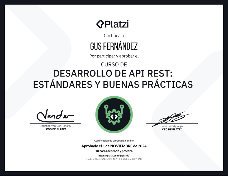 Diploma del Curso de Estándares y Buenas Prácticas para API REST con Laravel