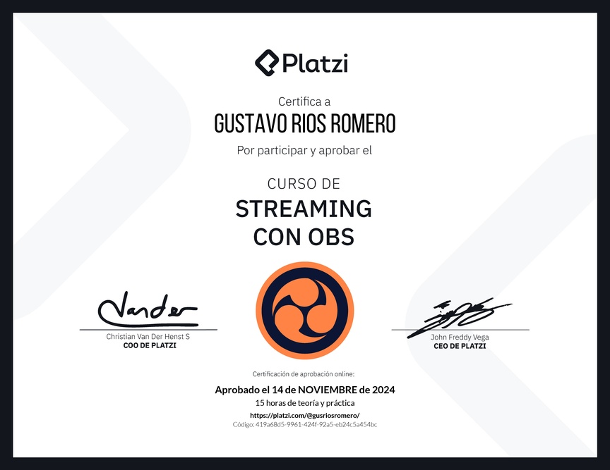 Diploma del Curso de Streaming con OBS
