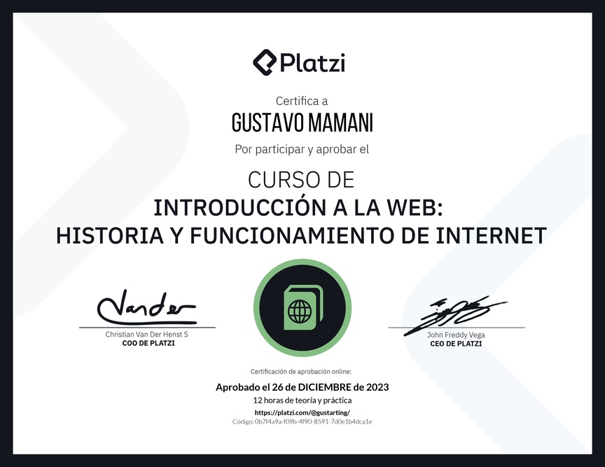 Diploma del Curso de Introducción a la Web: Historia y Funcionamiento de Internet