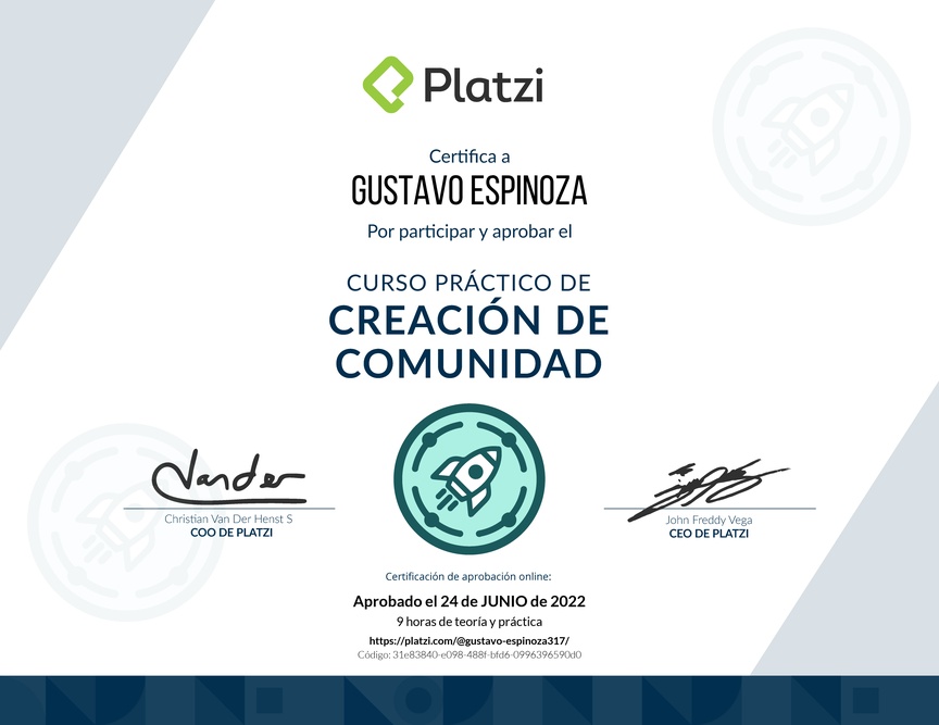 Diploma del Curso de Creación de Eventos para Comunidades y Startups