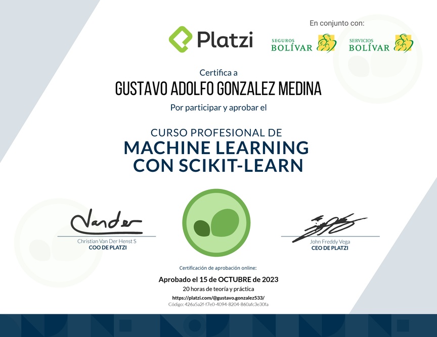 Diploma del Curso Profesional de Machine Learning con scikit-learn