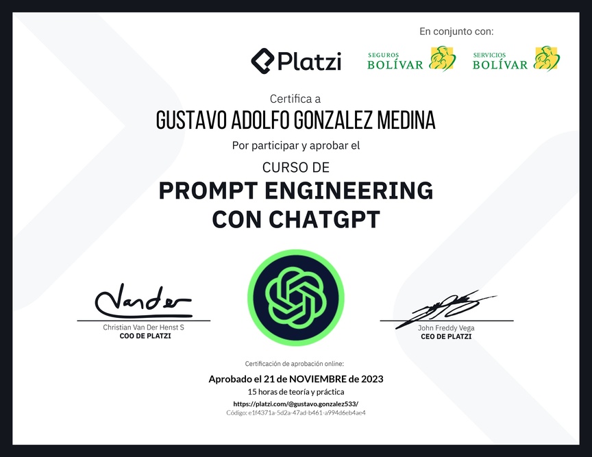 Diploma del Curso de Prompt Engineering con ChatGPT