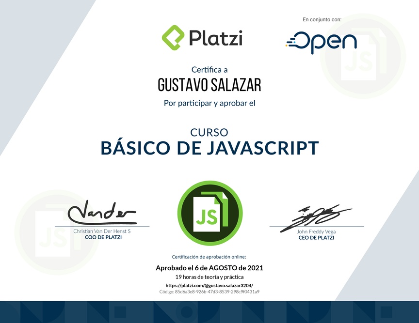 Diploma del Curso Básico de JavaScript