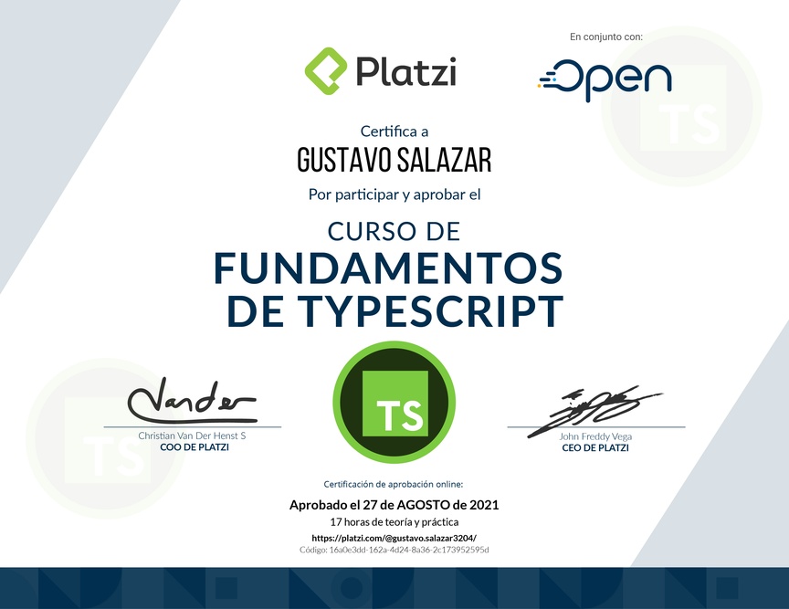 Diploma del Curso de TypeScript 3