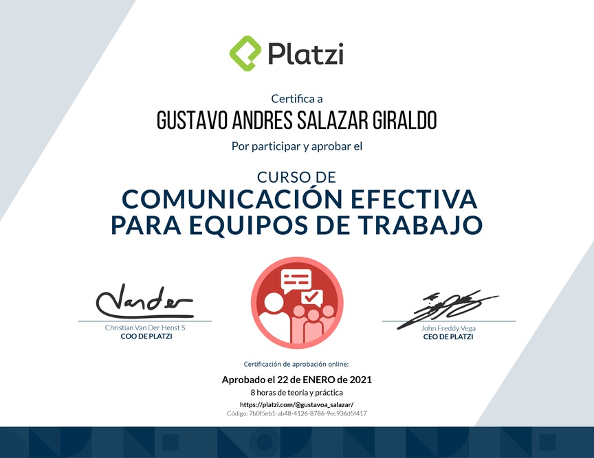 Diploma del Curso de Comunicación Efectiva para Equipos de Trabajo