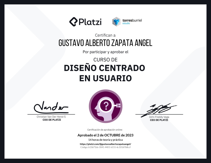 Diploma del Curso de Diseño Centrado en Usuario