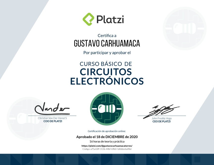Diploma del Curso Básico de Circuitos Electrónicos