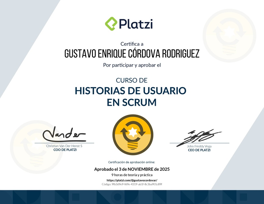 Diploma del Curso de Historias de Usuario en Scrum