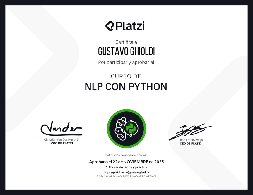 Diploma del Curso de NLP con Python