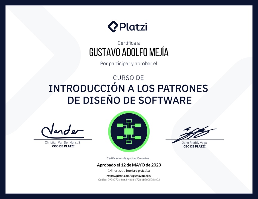 Diploma del Curso de Introducción a los Patrones de Diseño de Software