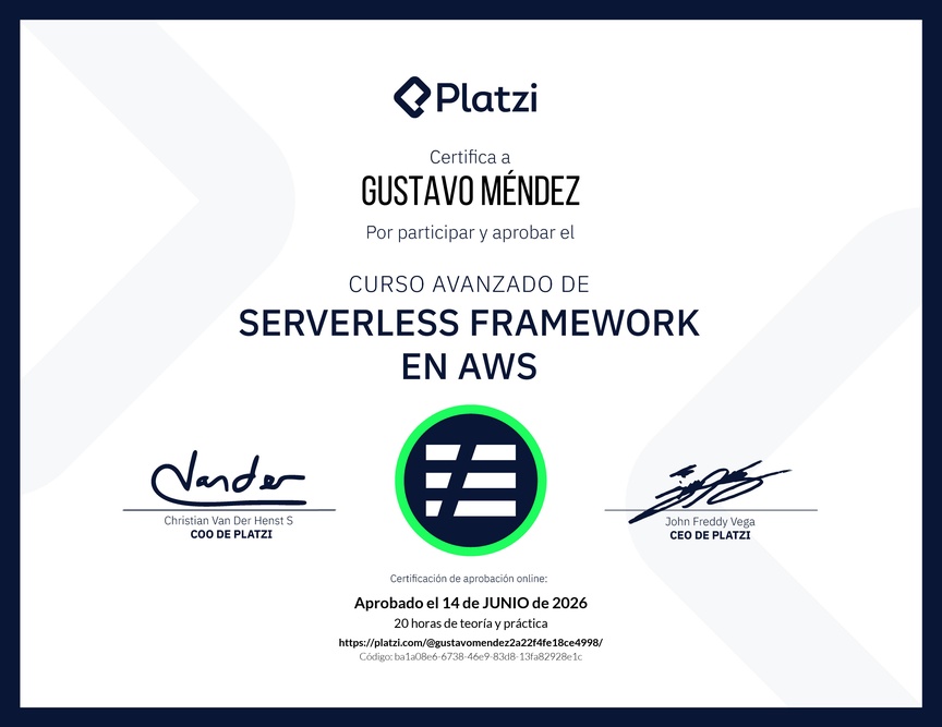 Diploma del Curso Avanzado de Serverless Framework en AWS