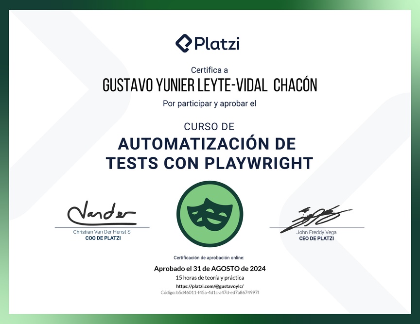 Diploma del Curso de Automatización de Test con Playwright